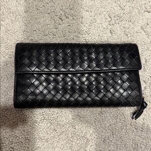 Bottega Veneta Black Woven Leather Clutch wallet